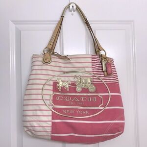 COACH Stagecoach Striped Patchwork Canvas Tote Bag